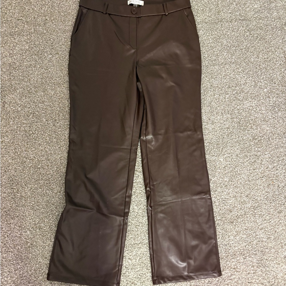 Kasper Brown Faux Leather Pants